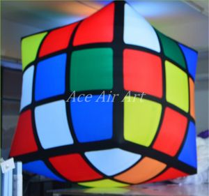 5m Lx4m W 16.4x13ft venta al por mayor personalizado techo colgante iluminación LED cubo inflable mágico/cubo mágico inflable para decoración hecho en China
