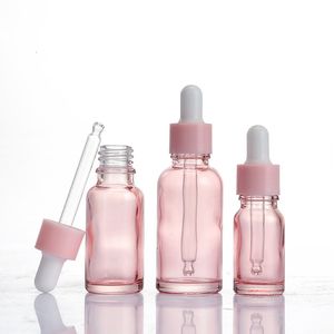 5 ml 10 ml 20 ml 30 ml 50 ml 100 ml Botella cuentagotas de vidrio rosa transparente Botellas de perfume de aceite esencial de suero con pipeta de reactivo
