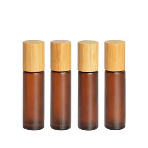 Huile essentielle Roll On Bottle 5 ml 10 ml 15 ml bouteilles d'échantillon de parfum en verre rechargeables avec bille roulante en acier inoxydable et couvercle en bambou