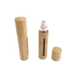 5 ml 10 ml huile essentielle de bambou entièrement naturel bouteille à bille sculptée fenêtre en verre transparent rouleau sur bouteilles de parfum rouleaux en acier inoxydable BJ