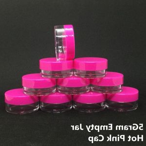 5ML 5GRAM Cosmétique Clear Vide Crème Visage Pot Hot Pink Cap Échantillon Clear Pot Acrylique Maquillage Fard À Paupières Baume À Lèvres Conteneur Bouteille Voyage Joqt