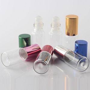 Tubo de botella roll-on de vidrio de 5 ml / 5 gramos con tapa de aluminio Muestra de bola de rodillo de vidrio de 5 CC Botella transparente Fragancia Perfume 6 colores Jbxps