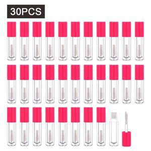 Tubos de brillo de labios de botella gruesa rosa fuerte de 5 ml Tubos de lápiz labial mate recargables al por mayor transparentes con varita grande bálsamo labial embalaje cosmético etiqueta privada