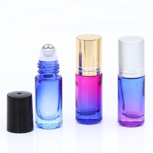 Botellas de vidrio de color arcoíris de 5 ml, botella de rodillo de aceite esencial de perfume con contenedor de bolas de rodillo de acero inoxidable para uso en viajes en el hogar