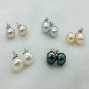 5 pares de aretes de perlas naturales de agua dulce de 7 mm AAA + A blanco negro púrpura rosa gris