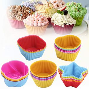 5pc / lot Silicone Cupcake Moule coeur Cakes Muffin Moules de boulange de pâtisseries antiadhésives Réutilisables Réutilisables Maker DIY Cake DeCorating Tools JY0669