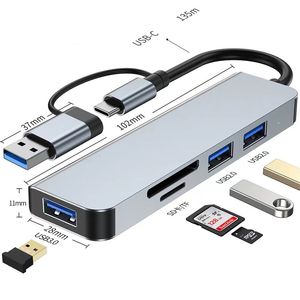 5pc USB Hub 8 en 2 Concentrator Station d'accueil Multi Adaptateur SD TF Carte Reader Audio Multi-Hub Dock Splitter pour MacBook Notebook Computer Hubs Hubs Accessoires