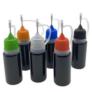 5 pcs 10 ml Squeeze Vide Noir PE Flacons compte-gouttes Avec Aiguille Bouchons En Plastique E Liquide Bouteille TDQP