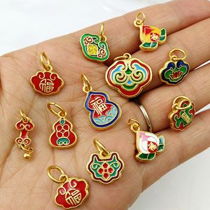 5 pièces chinois porte-bonheur or cloisonné émail pendentif breloques bricolage fabrication de bijoux fournitures collier Bracelet cheville accessoires en gros