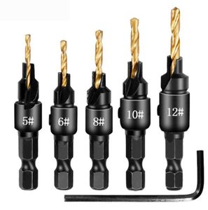 5pcs CounterSink Drill Woodworking Bit de forage de forage trous de pilote de forage pour tailles de vis 5 6 8 10 122998319