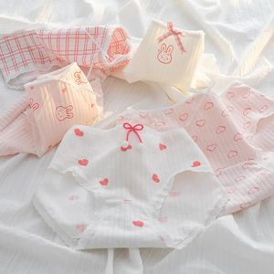 5 pièces mignon dessin animé fruits coton filles sous-vêtements doux respirant imprimé animal sans couture culottes femmes fraise slips lingerie 240110