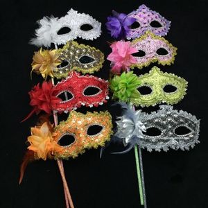 Masque de mascarade de princesse vénitienne pour femmes et filles, 5 pièces, à fleurs, sur un bâton, décoration de robe de soirée dansante