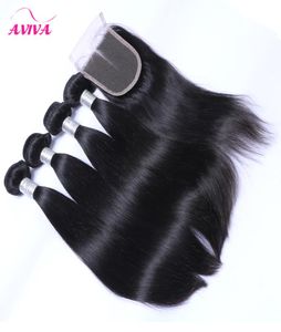 5 PPCS Lote Grado 8a Virgen sin procesar Virgen Malasia Cabello liso con cierre 4 Bundles Cabello virgen malasio Recto con encaje4644752