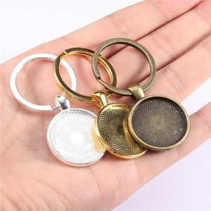 5 unids / lote Llavero con bisel colgante Ajuste en blanco 25 mm Cameo Glass Cabochon Base Ajuste DIY Llavero Llavero Suministros para joyería J0306