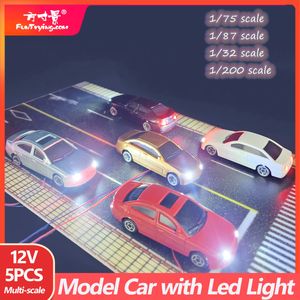 5 uds., modelo de coche con lámpara, vehículo en miniatura, 12V, diseño de tren ferroviario, paisaje, escala HO/N, regalos de juguete