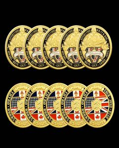 5 pièces non magnétiques du 70e anniversaire de la bataille de Normandie, artisanat de pièces de monnaie américaines de défi militaire doré pour collection avec capuchons rigides 7196434