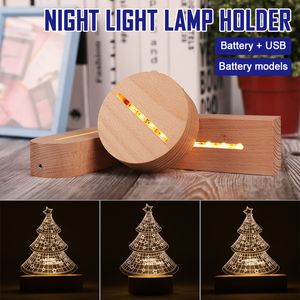 5 unids/set Base de lámpara de madera 3D Bases de luz de noche de mesa LED para soporte de lámparas acrílicas cálidas accesorios de iluminación soportes ensamblados a granel D2.0