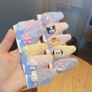 5 unids / set Cartoon Winter Plush Ribbon Horquillas Animal Candy Color Faux Fur Hair Clip Barrettes para niñas Moda Niños Accesorios para el cabello Headwear 1827