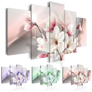 5 pièces ensemble violet vert rose Magnolia fleur Art impression sans cadre toile peinture mur photo Home268d