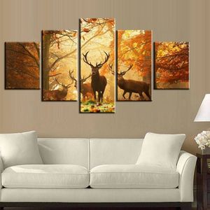 5pcs / set Sunset Golden Deer Wall Art Peinture à l'huile sur toile sans cadre Peintures impressionnistes animales Photo Salon Decor272k