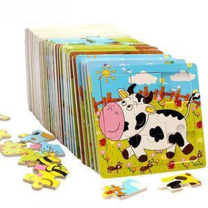 5 PCS En Gros Girafe Dinosaure Tigre Panda Canard Singe Dauphin Éléphant Zèbre Abeille Chien Papillon Hibou Animal En Bois Puzzles Cerveau Jouet