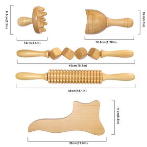 Juego de herramientas de masaje de terapia de madera de 5 piezas Juego de herramientas de drenaje linfático de madera 100% natural kit de masaje