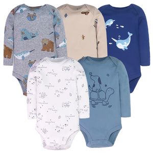 5Pcslot bébé garçon body à manches longues coton né vêtements dessin animé baleine imprimer été enfant en bas âge salopette infantile Bebe 240325