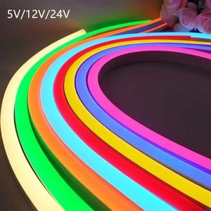 Tira de luz de neón LED de 5V, 12V y 24V, señal de cuerda, cinta Flexible, barra suave, tubo de silicona, resistente al agua, 2835 SMD, blanco, amarillo, rojo, verde, azul y rosa
