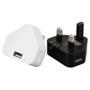5V 1A UK Mains 3 Pin USB Cargador de pared para el hogar Adaptador de alimentación de CA de viaje para Samsung Smartphone MP3 100Pcs