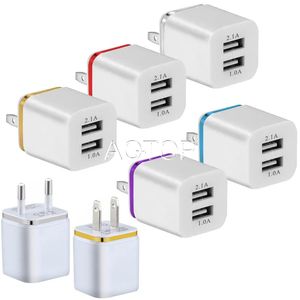 5V 2.1A1.0A Double adaptateur secteur USB chargeur mural de voyage à domicile avec deux ports prise EU US 5 couleurs chargeurs de téléphone portable couleur bonbon coloré