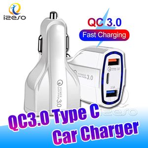 Chargeur de voiture 35W PD Type C QC3.0 Adaptateur de charge rapide USB 3 en 1 pour iPhone Samsung iPad Huawei izeso
