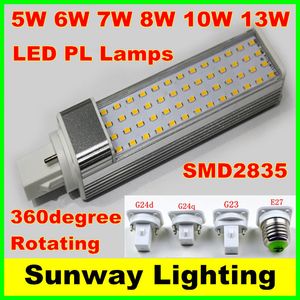 SMD 2835 LED Lámpara de enchufe horizontal E27 G23 G24 G24q G24d Bombillas LED de maíz 5W 7W 9W 10W 12W Iluminación descendente AC85-265V