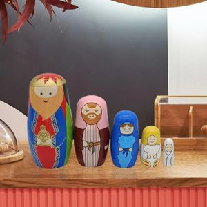 5x Lindas muñecas rusas anidadas Juguetes de madera Adornos clásicos Rey Matryoshka para cumpleaños Hogar Navidad Niños Niños 231229