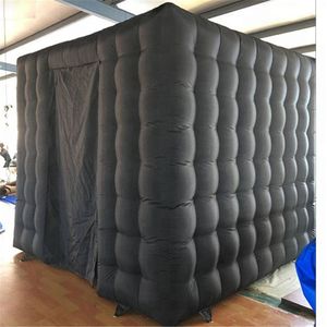 5x5x3mH (16.5x16.5x10ft) Venta al por mayor tienda de campaña negra para bodas telón de fondo inflable para fotomatón quiosco de cabina personalizado 2 puertas show party house con soplador interno