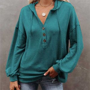 5XL Mujeres de gran tamaño Tallas grandes Sudaderas con capucha Jerseys sueltos Botón casual Capuchas Manga larga Sólido Fino Otoño Tops 2020 Nuevo Y0820