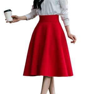 5XL grande taille jupe taille haute jupes femmes blanc genou longueur bas jupe plissée Saia Midi rose noir rouge bleu 210408