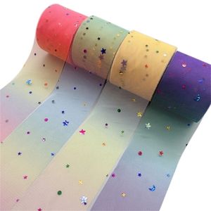 5 yardas 60 mm gradiente del arco iris de malla de lentejuelas de organza de la mancha de la cinta DIY Hairbow Artesanía ramo de regalo suministros de embalaje decoración de Navidad Y201020