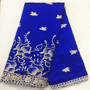 Magnifique tissu africain en coton bleu royal, 5Yards, en dentelle George avec paillettes dorées pour vêtements, OG4-1282k