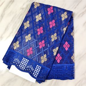 5 yardas/lote de tela de encaje brocado Bazin azul real de moda Material de algodón africano bordado para vestir PL71316