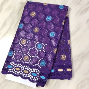 5 yardas/lote de tela de encaje brocado Bazin púrpura de alta calidad bordado de Material de algodón africano para vestir PL71272