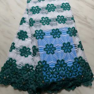 5 yardas/pc elegante flor verde encaje de seda de leche africana y tela con encaje de red francés blanco para vestido BN133-9