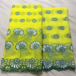 5 yardas/pc nueva tela de algodón africano amarillo de moda con diseño de flores y conjunto de encaje de red francés de 2 yardas para vestido BC21-2