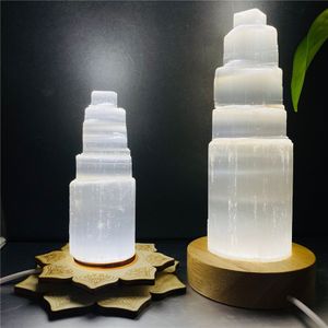 6-20cm lampe de sélénite naturelle blanc cristal Gypse Gymères Reiki Home Decor Collect