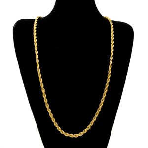 Cadena trenzada de cuerda larga de 6,5mm de grosor y 75cm, collar pesado de Hip hop chapado en oro y plata para hombres y mujeres