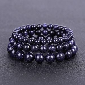 6 8 10 mm Bleu Sable Pierre Perlé Bracelets Brins Bracelet Souhaitant Bouddhisme Perles De Prière Pour Femmes Hommes