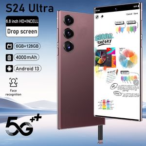 6,8 pouces 5G réel 4G Déverrouillé S24 Ultra cellule Téléphone 6 Go 128 Go Octa Core Show 1 To 512 Go Full Screen Android Face Recognition 13MP CAME GPS