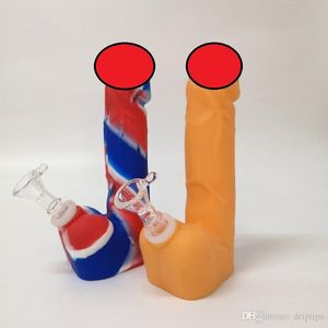 6,9 pouces Silicone Pénis Dick Pipes à fumer de haute qualité Nouveau tuyau d'eau sexy portable avec bol en verre à tige descendante pour narguilés en stock