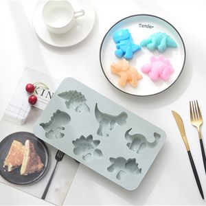 6 cavidades lindo dinosaurio animal molde de pastel de silicona molde para fondant de chocolate galleta decoración de magdalenas hielo 3D molde herramienta cepillo