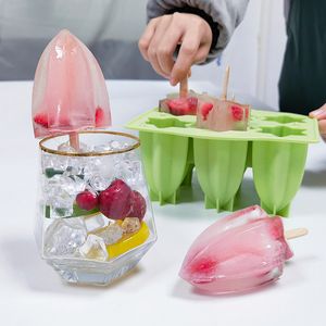 Molde de silicona para helado de carambola de 6 cavidades, herramientas DIY para paletas de hielo, molde 3D con tapa, juego de paletas caseras