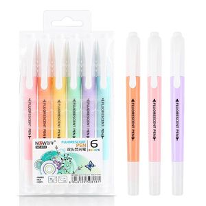 Resaltadores borrables de 6 colores, rotuladores Pastel, bolígrafo fluorescente de doble punta para dibujar arte, marcar garabatos, papelería escolar y de oficina